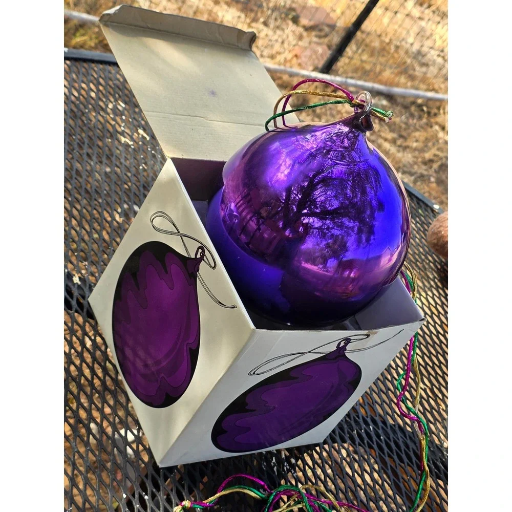 Purple Mercury Glass Medium Ball Christmas Ornament with Box 6 Inch Diameter